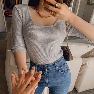 Square-neck Ribbed Slim-fit T-shirt