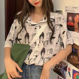 Short-sleeve Printed Open-collar Shirt