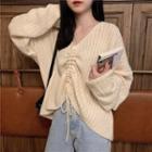 Drawstring Rib Knit Cropped Sweater
