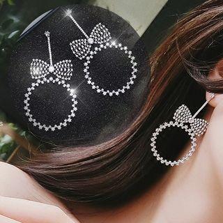 Rhinestone Bow And Circle Earring