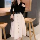 Long-sleeve T-shirt / Midi A-line Skirt / Set