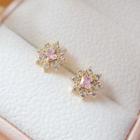 Rhinestone Sterling Silver Earring 1 Pair - Pink & Gold - One Size