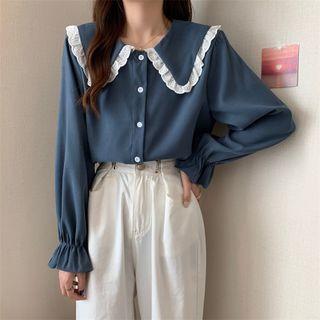 Lace Trim Peter Pan Collar Long-sleeve Shirt