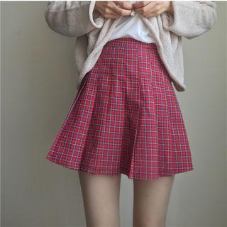 Plaid A-line Pleat Skirt