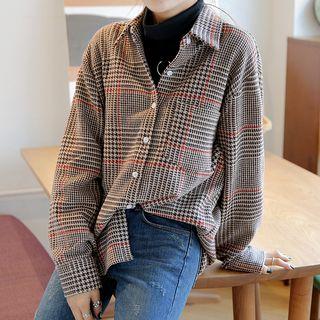 Pocket-front Houndstooth Pattern Shirt