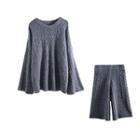 Set: Cable-knit Sweater + Knit Shorts Dark Gray - One Size