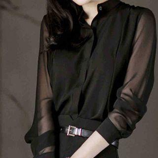 Mesh Sleeve Chiffon Blouse
