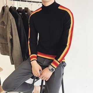 Contrast Stripe Mock Collar Sweater
