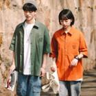 Elbow-sleeve Graphic Embroidered Shirt