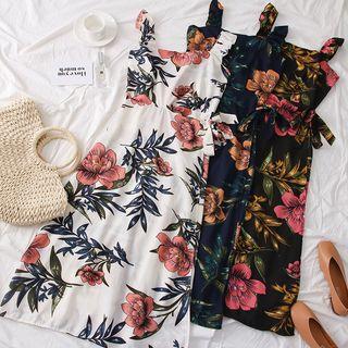 Tie-waist Flower-print Sleeveless Dress