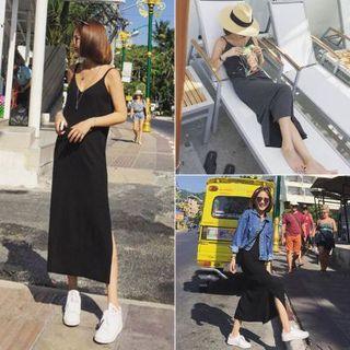 V-neck Slit Midi Dress