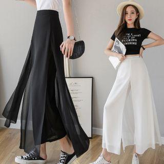 Slit Wide Leg Chiffon Pants