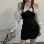 Halter-neck Cold-shoulder Two-tone Mini Bodycon Dress