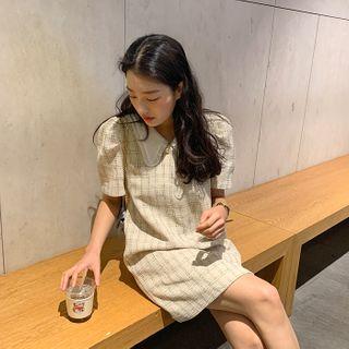Collared Checked Tweed Shift Dress