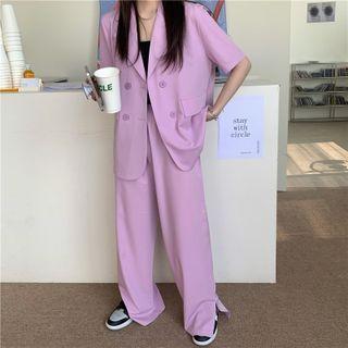 Short-sleeve Blazer / Wide-leg Dress Pants