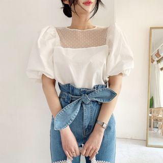 Puff-sleeve Dotted Panel Blouse