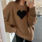 Heart Print Sweater Black & Coffee - One Size