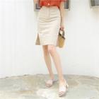 Band-waist Slit-hem Pencil Skirt