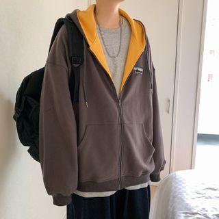 Label Applique Zip Hoodie
