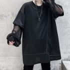 Round-neck Sheer Long-sleeve Top