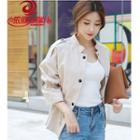 Drawstring Waist Buttoned Jacket