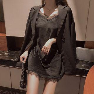 Lace Trim Spaghetti Strap Dress Strap Dress - One Size