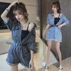 Denim Short-sleeve Cargo Playsuit