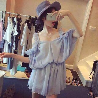 Sleeveless Frill-trim Mini Chiffon Dress