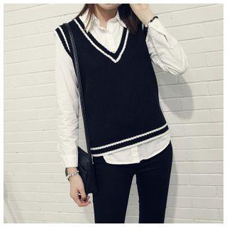 Contrast Trim V-neck Knit Vest
