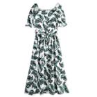 Short-sleeve Printed Sashed Midi A-line Dress