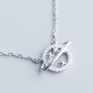 925 Sterling Silver Rhinestone Planet Pendant Necklace S925 Sterling Silver - Silver - One Size