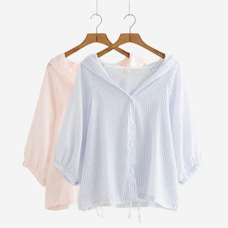 Hooded Buttoned Striped Light Jacket