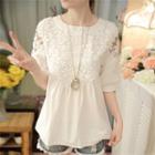 Elbow Sleeve Lace Panel Blouse