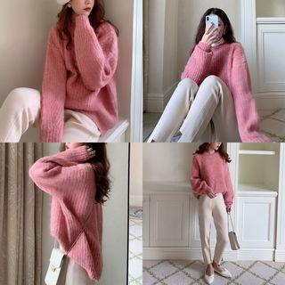 Round Neck Plain Long-sleeve Sweater