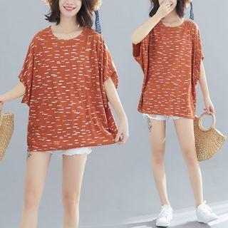 Print Batwing-sleeve T Shirt Khaki - F