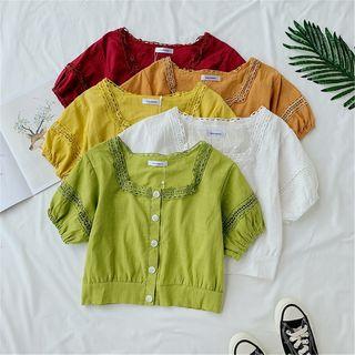 Crochet-lace Trim Short-sleeve Blouse