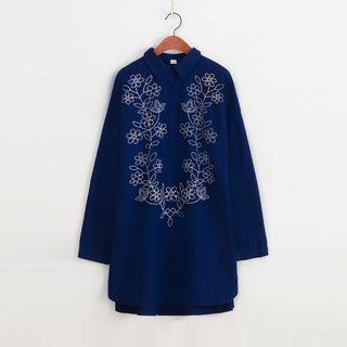 Long-sleeve Placket Long Shirt