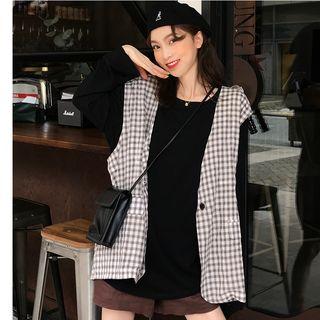 Long-sleeve T-shirt / Gingham One Button Vest