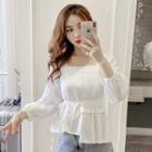 Long-sleeve Square-neck Peplum Blouse