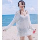Plain Long-sleeve Beach Cover-up
