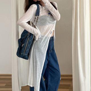 Long-sleeve Slit Sheer Top