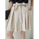 Pleated Flared Shorts With Sash