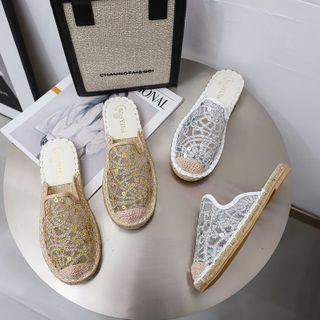 Sequined Mesh Flat Mules