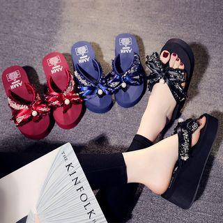 Bead & Bow Tie Platform Flip-flops