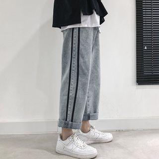 Striped Cropped Straight Leg Jeans