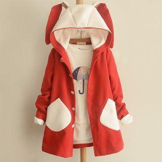 Color Panel Rabbit Ear Hooded Jacket