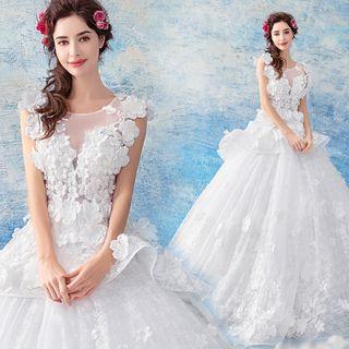 Applique Sleeveless Ball Gown Wedding Dress