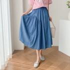 Band-waist Shirred Denim Skirt