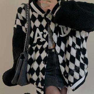 Argyle Baseball Jacket Argyle - Black & White - One Size