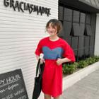 Denim Panel Loose-fit Mock-two Long T-shirt